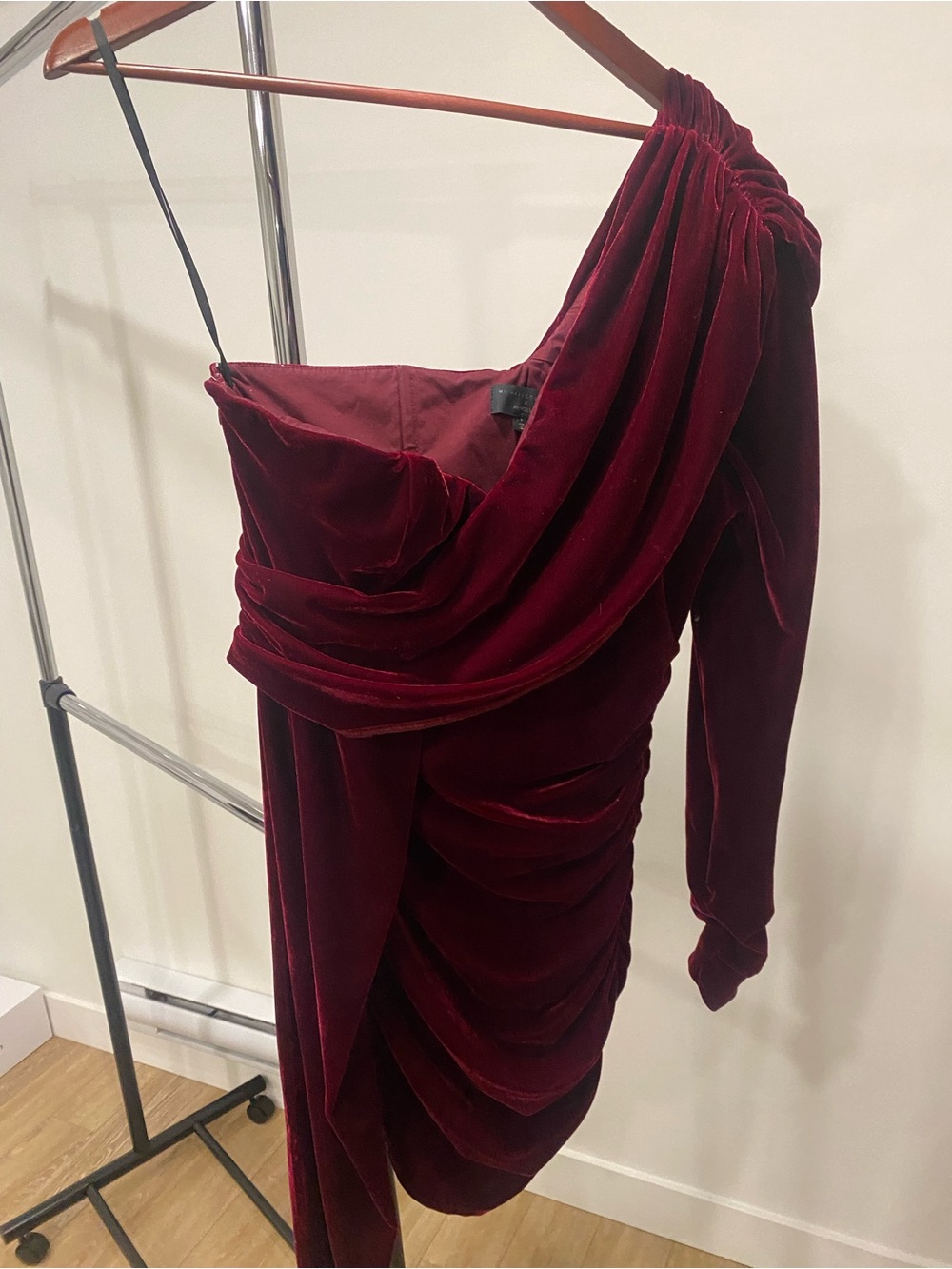 REVOLVE One-Shoulder Burgundy Velvet Draped Dress